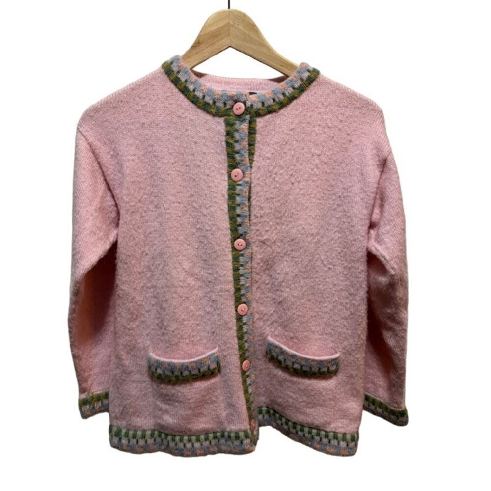 Pink cardigan sweater 100% alpaca wool made in Peru with Icelandic design sz M